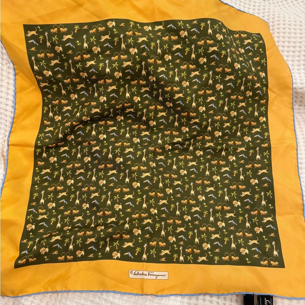 Salvatore Ferragamo Olive and Mustard Silk Scarf